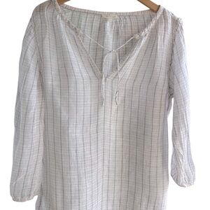 Eileen Fisher Pewter Windowbox Sheer Box Top, Linen Gauze, Sz LG